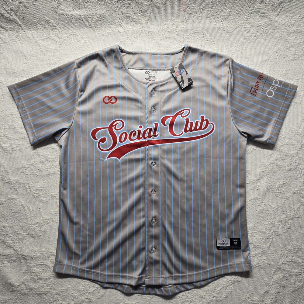 Wooter Apparel Social Club Striped Baseball Jersey Men Medium Sports Athletic